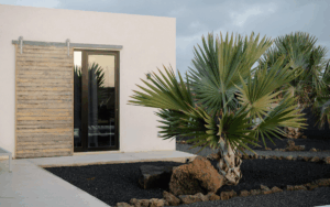 Detalle de diseño en puerta aluminio exterior con acabado minimalista