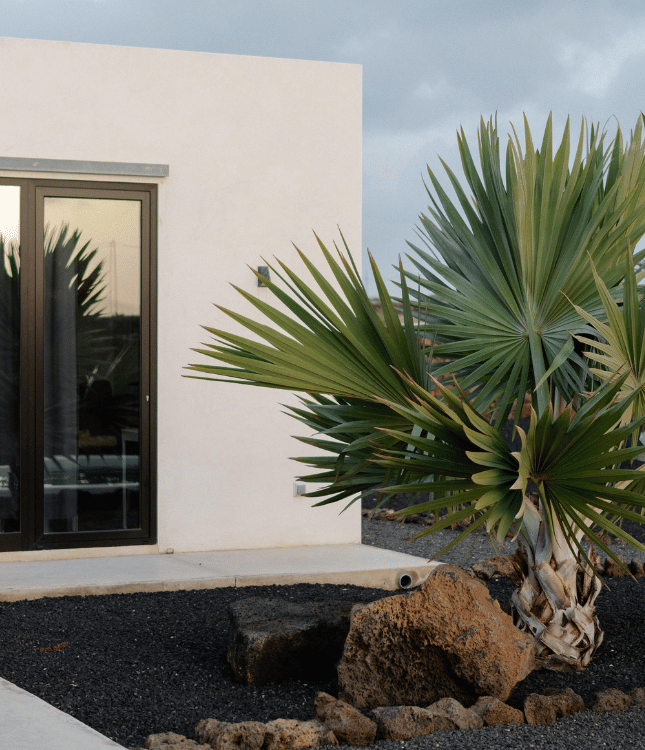 Detalle de diseño en puerta aluminio exterior con acabado minimalista