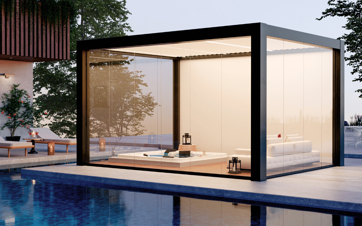 Pergola con cerramientos laterales