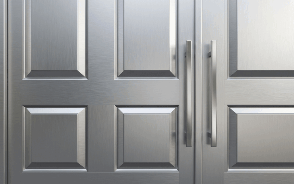 Detalle de cerradura en puerta de aluminio de exterior segura